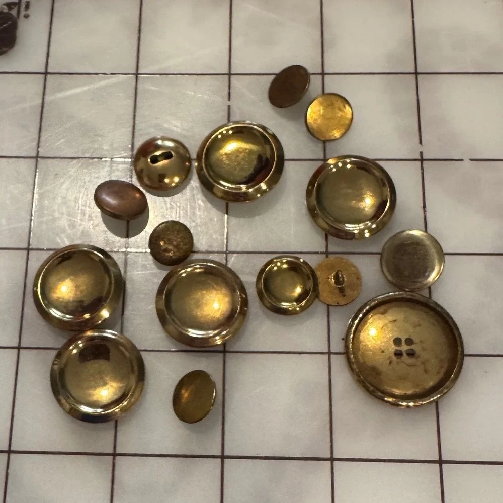 Vintage Mixed‎ Brass Gold Tone Buttons Lot Domed Blazer Flat Craft Sewing 15pc